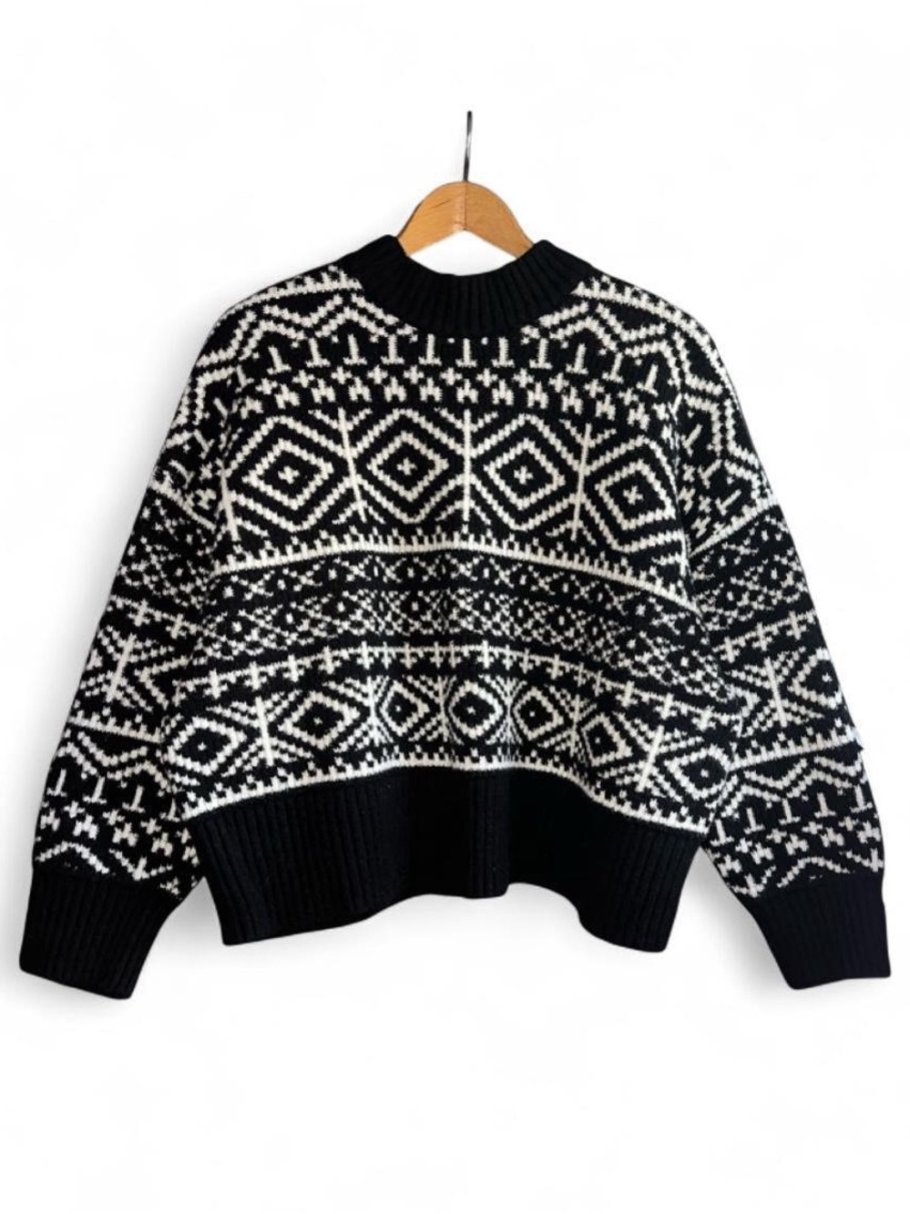 Old Navy Fair Isle Sweater SoSoft So Soft Black White Mockneck XL Extra Large